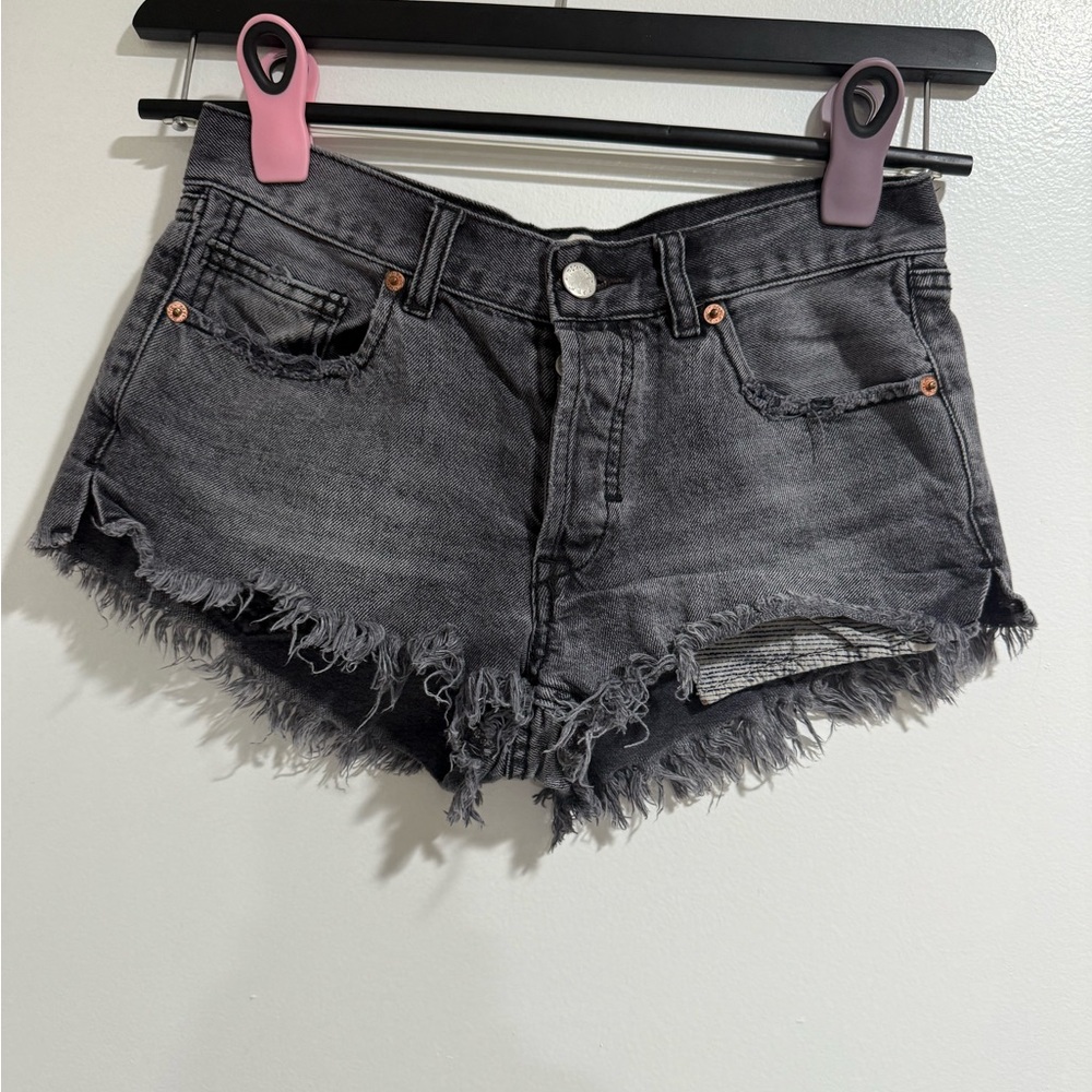 We The Free Charcoal Frayed Jean Shorts
